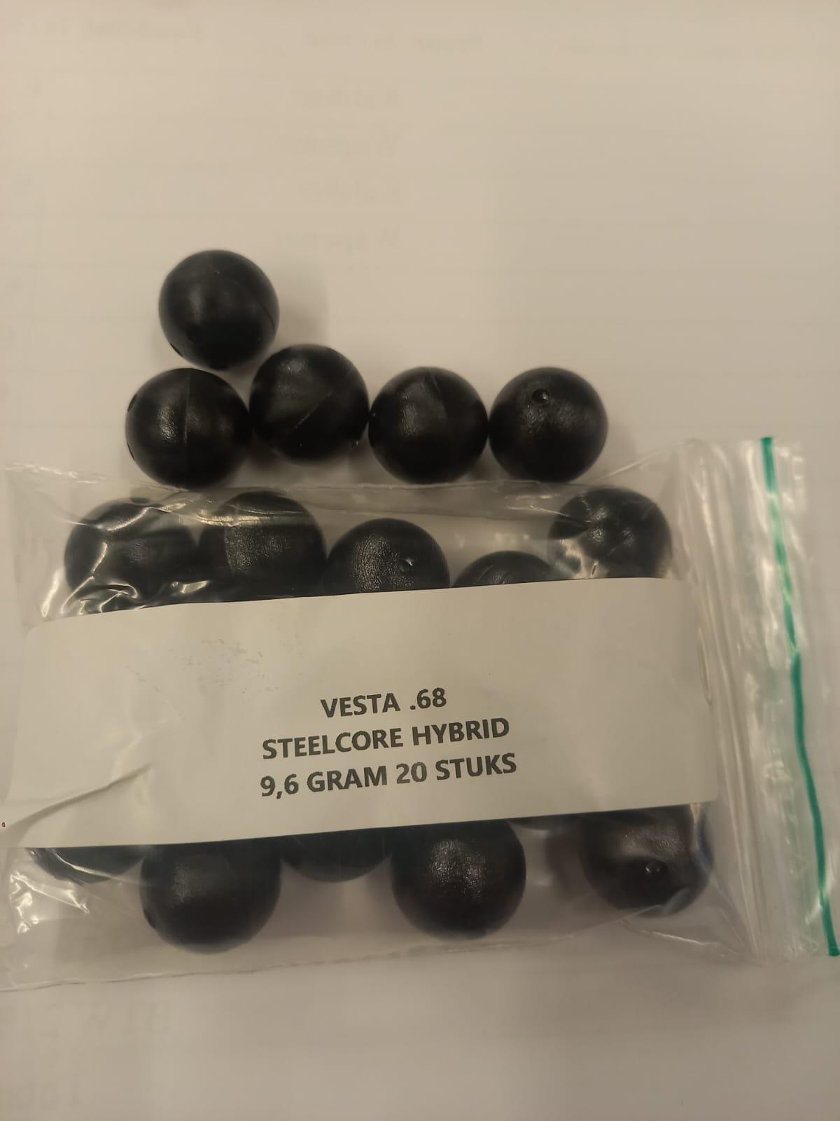 Vesta .68 Rondballen / 20 stuks /Steel Core Hybrid - Knock Out Impact / Gewicht ; 9,6 gram-4288-a